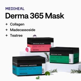 Mediheal Derma 365 Tea Tree Mask (30 masks) - Daily skin care mask that deeply relaxes and soothes the skin with Active 4X Collagen Mask / 메디힐 더마 365 티트리 마스크(30개 마스크) - 액티브 4X로 피부를 깊게 편안하게 하고 진정시키는 데일리 스킨 케어 마스크 Collagen Mask