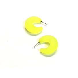 Frosted Neon Yellow Hoop Earrings | vintage lucite snail shell hoops - SNL-YL-1