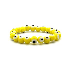 Embrace Optimism & Joy: Handmade Yellow Evil Eye Charm Bracelet (8mm Beads) - Gemini & Leo Birthstone - Solar Plexus Chakra Harmony