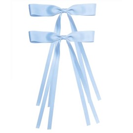 Hair Bow Clip Penta Angel 2Pcs 6" Hair Ribbon Bowknot Tassel Alligator Barrette with Long Tail Decorative Hair Styling Accessory for Women Girls Wedding Party Decor (Blue)