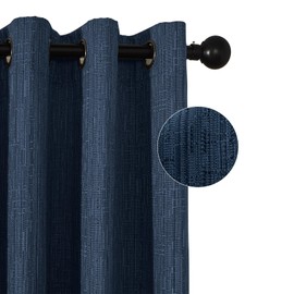 JSFLY Jacquard Linen Curtains 72 inch Length 2 Panels Thick Faux Linen Blended Window Drapes Burlap Textured Curtains with Grommet for Living Room Bedroom Farmhouse (52x72 Navy) Natural