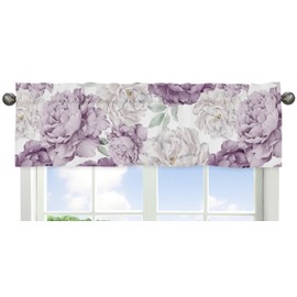 Sweet Jojo Designs Lavender Purple Boho Shabby Chic Floral Girl Window Valance Curtain Treatment Baby Nursery Kids Room Kitchen Bathroom Bedroom Ivory Bohemian Vintage Watercolor Nature Sage Green