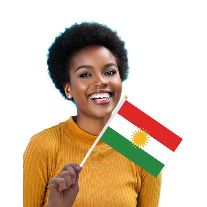 25 Packs Small Kurdistan Flags on Handheld Stick，Miniature Kurdish Flag