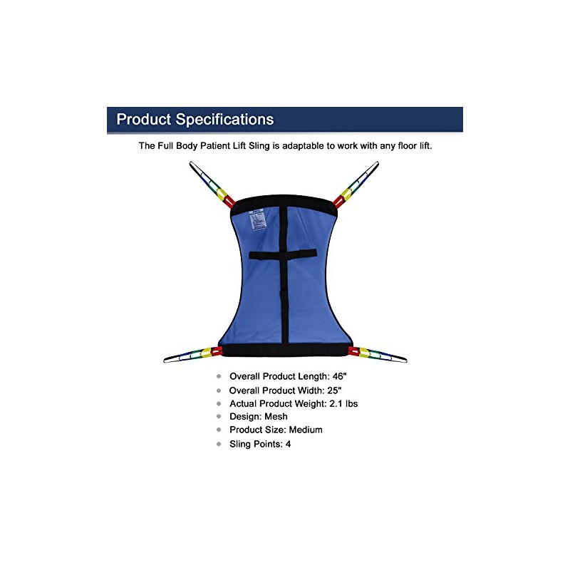 Full Body Patient Lift Sling, Mesh Without Commode Opening, Medium