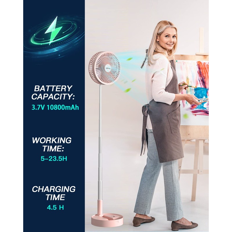 AICase Stand Fan,Folding Portable Telescopic Floor/USB Desk Fan with 10800mAh