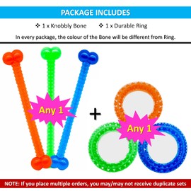 2 x Dog Chew Toy | Rubber Knobbly Dog Chew Bone Ring | Durable Dog Bones Pet Chew Tooth Cleaning Ring Toy | Puppy Toys Medium Dog Stuff | Flexible Dog Chews (Assorted (Pack of 2), Bone+Ring)