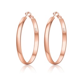 EXGOX Hoop Earrings 925 Silver for Women 5 mm Wide Large Hypoallergenic 14K Gold-Plated Earrings Gold 30/40/50/60/70 mm, Sterling Silver, No Gemstone