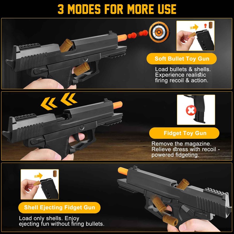 Tcxomino Black Automatic Shell Ejecting Toy Gun for Age 8-13+