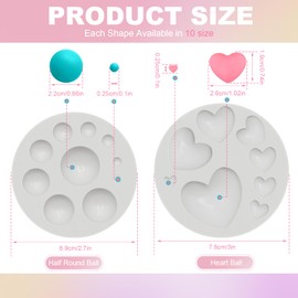 GeryVtee Polymer Clay Molds Heart & Half Round Ball Polymer Clay Molds Polymer Clay Earring Tools for Jewelry Making, 10 Sizes Clay Half Ball Maker Clay Heart Ball Maker