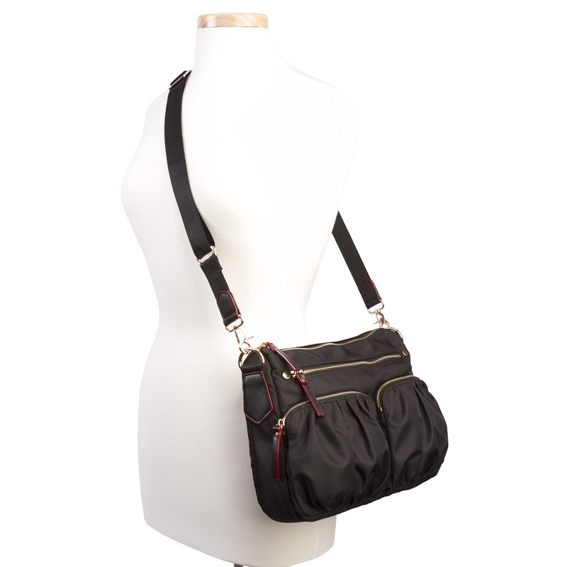 Korvara Nylon Crossbody Bag, Black - Premium Lightweight Top-Zip Handbag