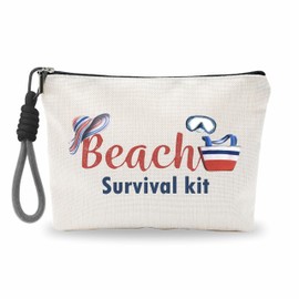 luixd Funny Make Up Bag For Woman, Cosmetic Bag With Hand Strap- Beach Survival Kit - Lined Toiletry Bag - Retro Summer Theme Pouch, Girl Organizer With Zipper, Women Essentials & Accessories - B05