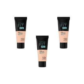 Maybelline New York Fit Me Matte & Poreless Foundation - 124 Soft Sand, Pack of 3 (3 x 30ml)