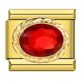 M&S Month Birth Year Birthday Stone Anniversary Birthstone Crystal Silver Gold 9mm Italian Link Charm Compatible With Nomination Bracelet (18k Ruby)