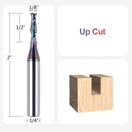 SpeTool 1/4 Inch Shank Up Cut Spiral Router Bit, 1/8 Inch Cutting Diameter, HRC55 Solid Carbide End Mill, 1/2 Inch Cutting Length, CNC Router Bit for Woodworking