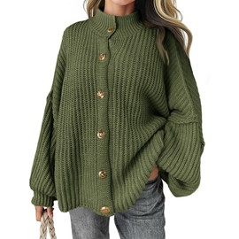 Saodimallsu Womens Oversized Cardigan Sweaters Chunky Knit Button Down Long Lantern Sleeve Fall Trendy Sweater Coats Army Green