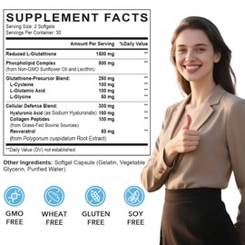 Liposomal Glutathione Softgels, Enhanced Absorption - Liposomal Delivery, Active Form L-Glutathione, Cellular, Immune Function & Liver Detox, Rich in Antioxidant Formula, Gluten Free, 60 Softgels