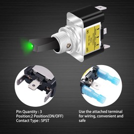 Taiss Pack of 2 Rocker Switches 12 V DC Green LED Rocker Switch 30 A SPST On/Off 3-Pin with Terminal, for Car or Boat ASW-07D-2-G-DZ