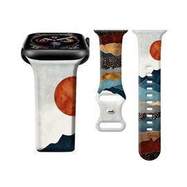 Band Compatible with iWatch Band 38mm 40mm 41mm 42mm 44mm 45mm 49mm for Women, Silicone Wristbands Replacement Strap for iWatch Ultra 2/Ultra/SE 2/ SE/Series 9/8/7/6/5/4/3/2/1,Vintage Mountain Sun