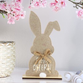 com-four® 2 x Decorative Stands for Easter, Cute Felt Easter Bunny, Easter Decoration for Standing, Easter Decoration Made of Wood, Felt and Jute (Pack of 2, Rabbit with Letter)