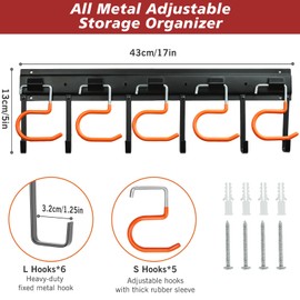 GRKJGytech Garage Garden Tool Wall Mounted Storage Rack Organizer, Heavy Duty Rack Broom Hook Hanger for Hanging Gardening Tools with Handles Like Brooms, Mops, Rakes and Shovel