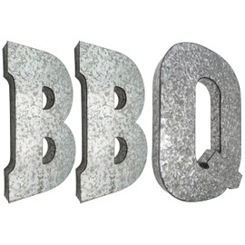 20" Tall Metal "BBQ" Letters - Hanging Décor, Silver with Rusted Edges, Galvanized Wall Mountable Decoration for Country, Mid-Century, or Farmhouse Theme