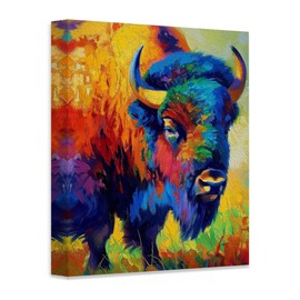 Mighty Bison Abstract National Park Farmhouse Landscape 18x24 Unframed Poster American Buffalo Cabin Painting Vibrant Rustic Style, Wildlife Decor for Western and Naturalistic Outdoors, Animal Artwork