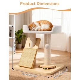 Simcat Cat Tree for Indoor Cats Large Adult, Cat Tower ower with Scratching Board/Post，Cat House with Solid Wood Turntable and Catnip Ball for Play