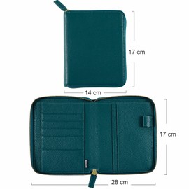 Moterm Zip Leather Case for A6 Notebooks - Fits Hobonichi, Stalogy and Midori MD Planner (Pebble Deep Teal)
