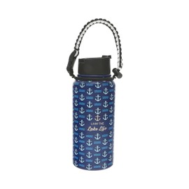 Pavilion Gift Company - Livin' The Lake Life - 32 oz Stainless Steel Travel On The Go Water Bottle Coffee Thermal With Survival Rope Handle - Cottage Lake Lover Gift Present - 12 Hrs Cold & 6 Hrs Hot