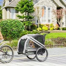 Aosom 2-in-1 Pet Bike Trailer for Small Dogs, Road-Visibility Dog Stroller Bicycle Carrier, Weather-Strong Bike Wagon Trailer Sidecar Attachment, Gray