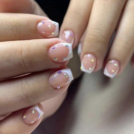 POKENGDA Medium Press on Nails Design,Nail glue included,Sqaure Acrylic Bling Fake Nails,Reusable Butterfly Acrylic Daily False Nail Kits for Women