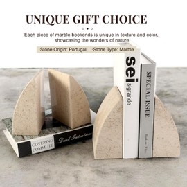 Koville Marble Bookends for Shelves, Large Bookends for Heavy Books, Non-Slip Heavy Duty Book Stopper for CD/Movies, Aesthetic Decorative Bookends for Shelves Table Home Decor(Brown)