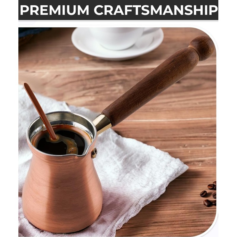 DEMMEX Turkish Coffee Pot – 1mm Thick Brushed Copper Cezve,