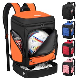 Ciihars Soccer Backpack,Soccer Bag with Ball Holder, Includes Separate Cleat Shoe and Ball Compartment Sport Equipment Bags Fit Basketball Volleyball Football (soccer bag orange)