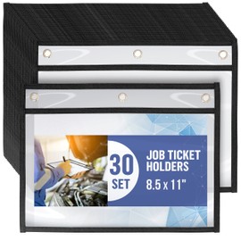 30 Pack Horizontal Job Ticket Holders 8.5x11 - Landscape Shop Ticket Holders 8 1/2 x 11 - Work Order Plastic Sleeves for Documents - Dry Erase Pocket Sleeve - Dry Erase Sleeves Clear Pocket Sleeve