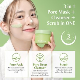 redence Redence Green Grape 3-in-1 Gelato Pore Mask Cleanser, Pore Exfoliating Scrub Mud Mask Pack, No Tightness, Korean Skin Care, 100ml / 3.38 fl oz