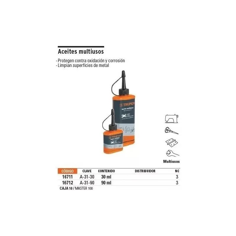 Aceite Lubricante Multiusos 90ml 3 Oz Truper 16712