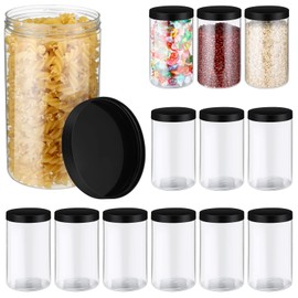 meekoo 12 Pcs 27 Ounce Plastic Jars with Lids PET Airtight Food Storage Container Clear Plastic Mason Jars Wide Mouth Cylinder Container for Meal Kitchen Organizing Spices Butter Cream