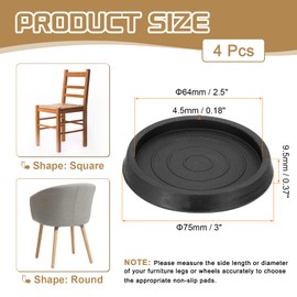 PATIKIL 3 Inch Rubber Furniture Pads 4pcs Non-Slip Furniture Coasters Round Non-Slip Caster Cup Furniture Leg Cup Floor Protector Bed Sofa Stopper Black