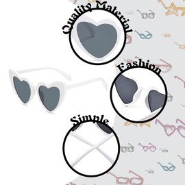 WanderGo Heart Sunglasses, 2 Pcs Heart Shaped Sunglasses Womens UV400 Protection, Retro Heart Glasses for Driving/Party/Outdoor Activities(White+Black)