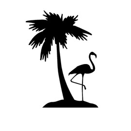 Southern Sticker Company Flamingo one Palm Tree 3.9x5.2 inches Beach Ocean Size Laptop car Window Truck - Made and Shipped in USA (Black)