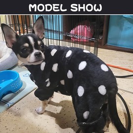 Chihuahua Pajamas for Dogs Small Puppy Pjs Fleece Winter Warm Dog Jumpsuit Cute Pet Clothes Tiny Dog Sweater Clothing Yorkie Teacup Outfits (Polka Dot Black, X-Small)