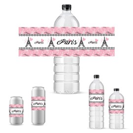 PH PandaHall Pack of 30 Water Bottle Labels Paris Tower Bottle Stickers Decorative Pink Bottle Packaging Waterproof Bottle Packaging for Water Labels for Birthday Parties