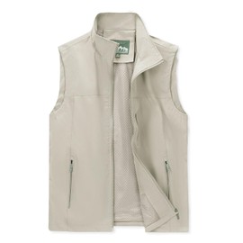 MANLUODANNI Men's Lightweight Vest Sleeveless Outdoor Work Jacket for Travel Hiking Running, Beige-M