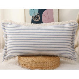 PANOD Decorative Boho Long Lumbar Pillow Cover 12x26,Super Soft Cotton Modern Long Rectangle Pillow Cover Pillow Case for Bed Sofa Couch Farmhouse Livingroom,Light Blue