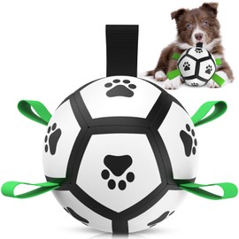 QDAN Dog Toys Soccer Ball with Straps, Interactive Dog Toys for Tug of War, Puppy Birthday Gifts, Dog Tug Toy, Dog Water Toy, Durable Dog Balls World Cup for Small Dogs（5 Inch）