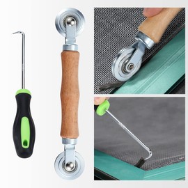 Lpraer Tool Double Wheel Sealing Roller Screen Window Spline Roller with Wooden Handle with Rubber Strips Hook for Window Door Seal as Fly Screen Accessory for Piping