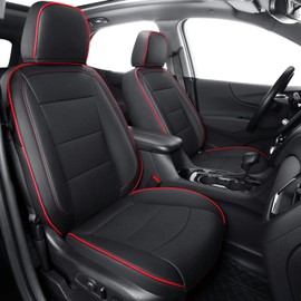RISINGSTAR Equinox Faux Leather Seat Covers, Custom fit for 2018-2024 Chevy Equinox LT LS LT Fleet Premier RS LS Fleet L 4dr SUV(Full Set, Black&Red)