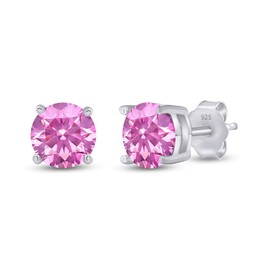 2.00 DEW Carat VVS1 Moissanite Diamond Earrings 14K White Gold Plated S925 Sterling Silver Earrings Round Cut Pink Stud Earrings for Women Men with Certificate