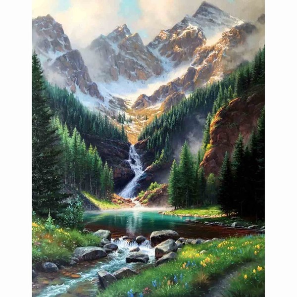 Cukol Cross Stitch Embroidery Kits Pre-Printed Set Adult Embroidery Templates Embroidery Pictures Pre-Printed Cross Stitch Embroidery Kit Embroidery Kit for Adults Beginners Forest Landscape Cross